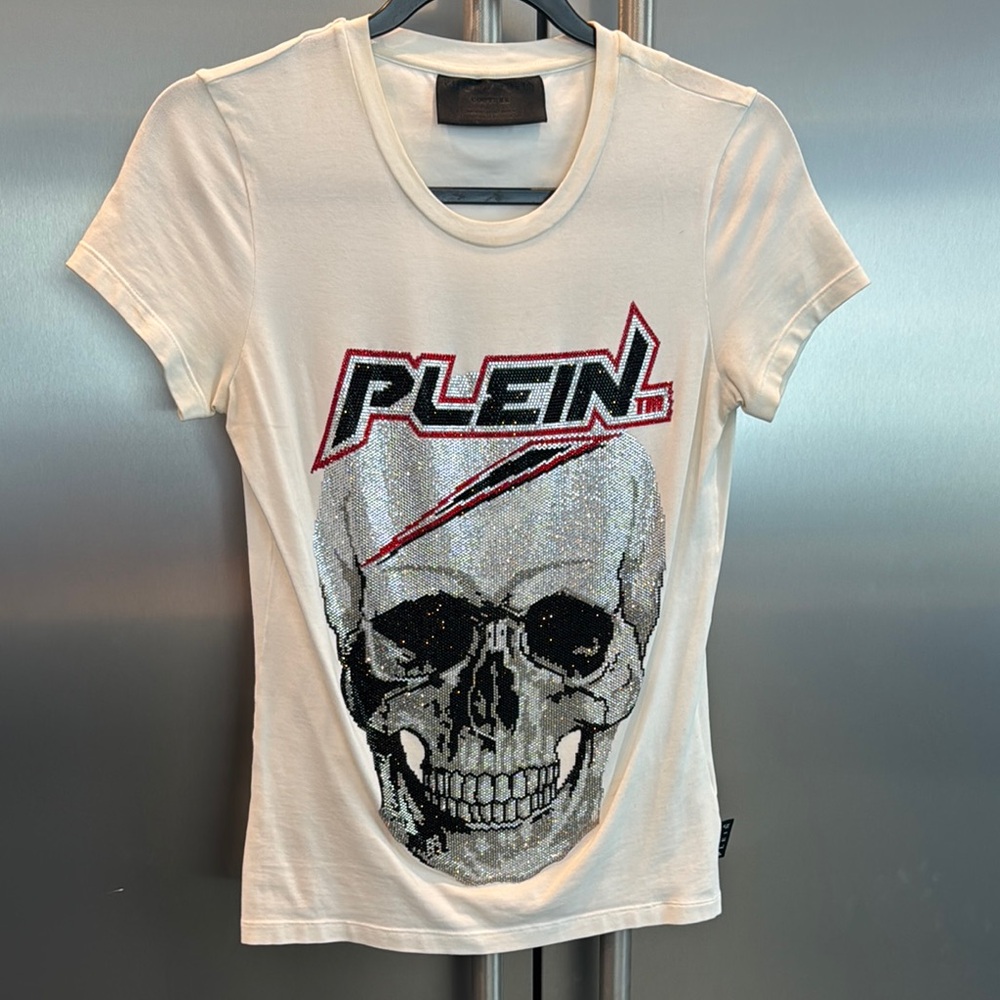 Philipp Plein White Tee with Skull and Logo